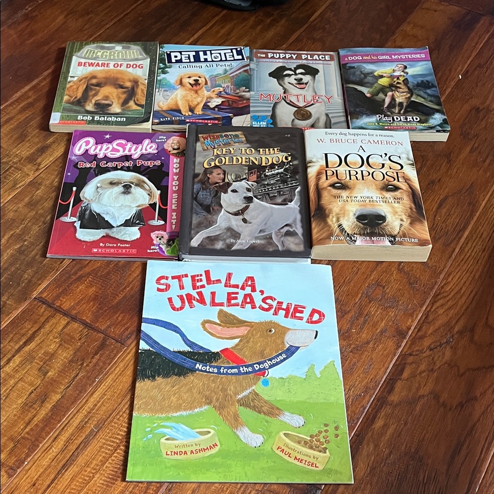 8 Scholastic Collection of Books About Dogs and Dog Adventures.
